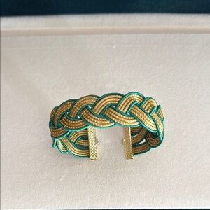 Elegant Gold and Green Braided Bracelet